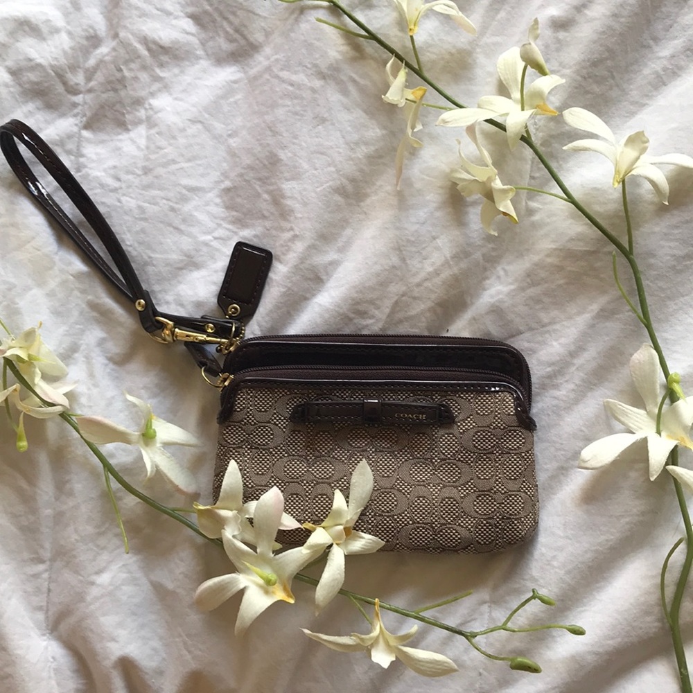Brown Bow Coach Wristlet